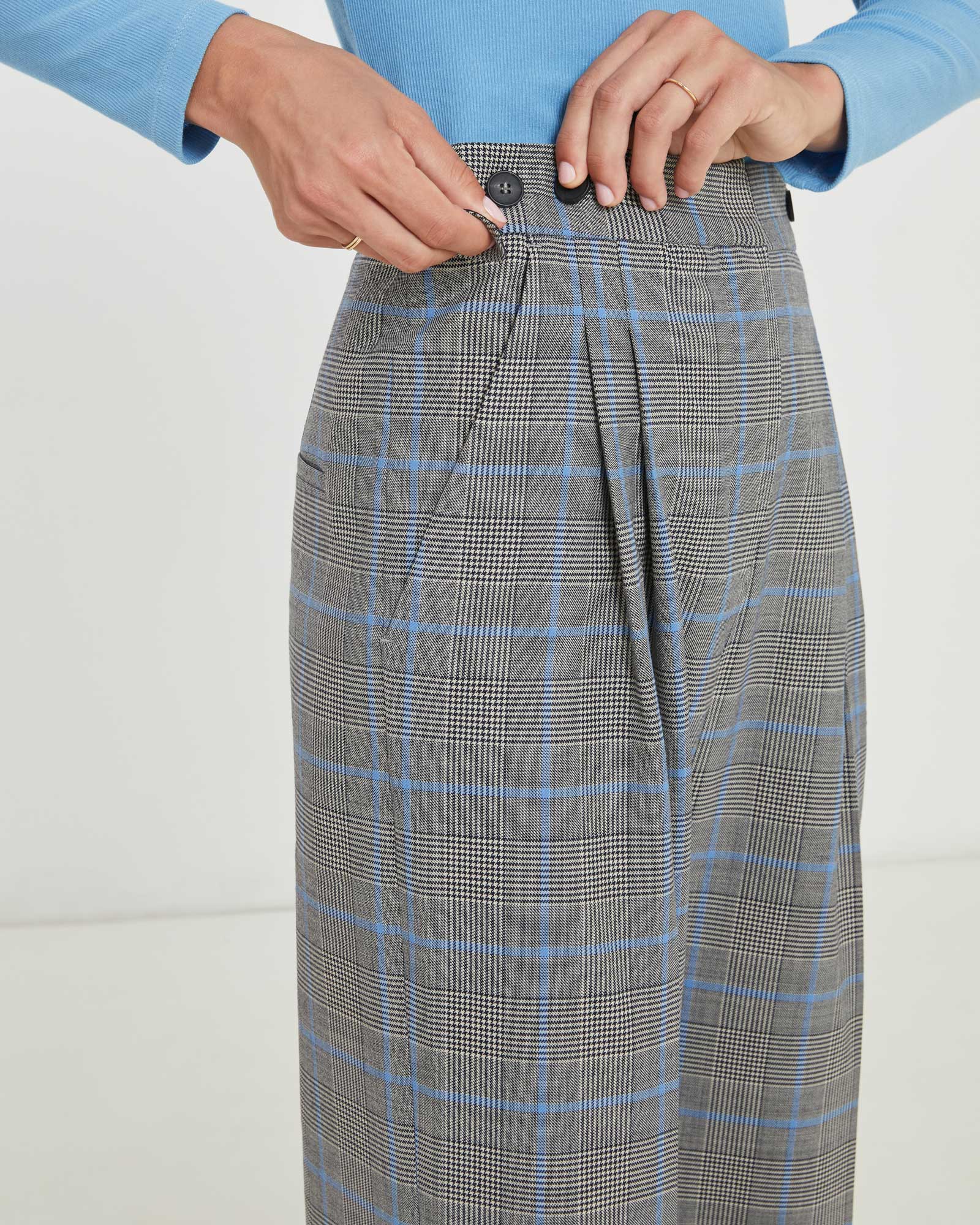 Power Hour Pleat Pant Wool Blue London Check