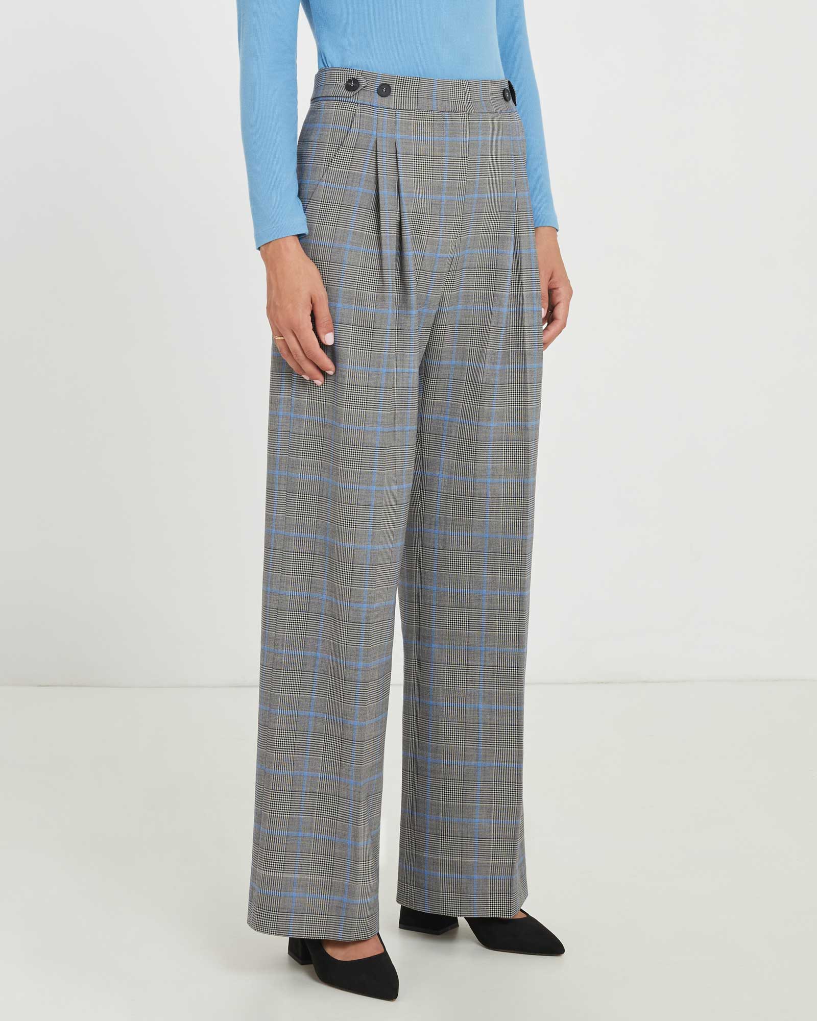 Power Hour Pleat Pant Wool Blue London Check