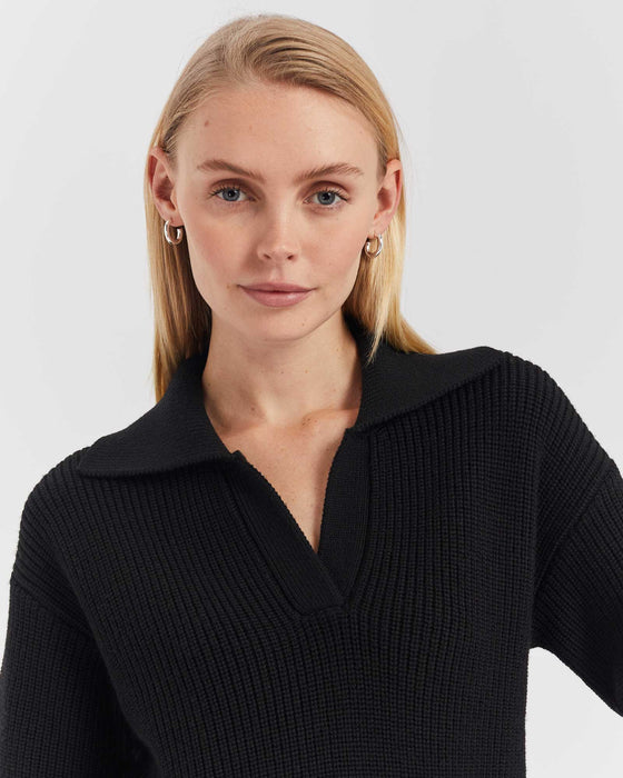 Luxe Merino Collar Sweater Black - Final Sale
